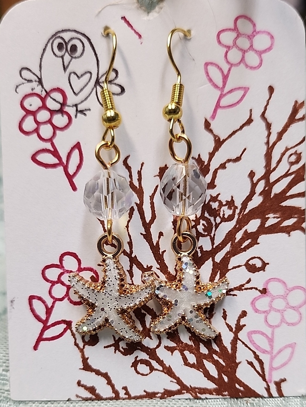 White Sparkle Starfish Earrings!